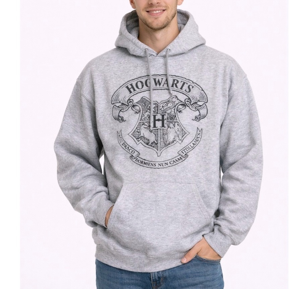 HARRY POTTER Hogwarts Crest Unisex Hoodie gray black SZ LG